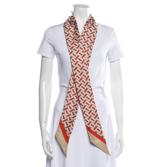 New Burberry Double-Sided Monogram Archive Silk Scarf Twilly 3"x71" - Picture 7 of 7